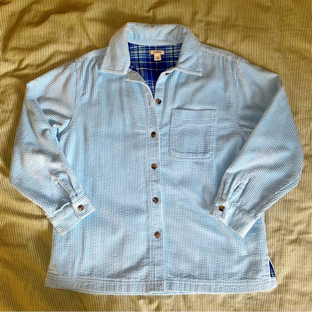 L.L. Bean Vintage Wide Wale Corduroy Shacket Baby Blue Size Small Petite